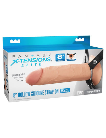PIPEDREAM - FANTASY X-TENSIONS ELITE - 8" SILICONE HOLLOW STRAP-ON - DUAL DENSITY
