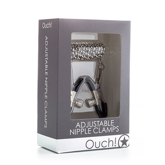 OUCH! ADJUSTABLE METAL NIPPLE CLAMPS WITH CHAIN SILVER