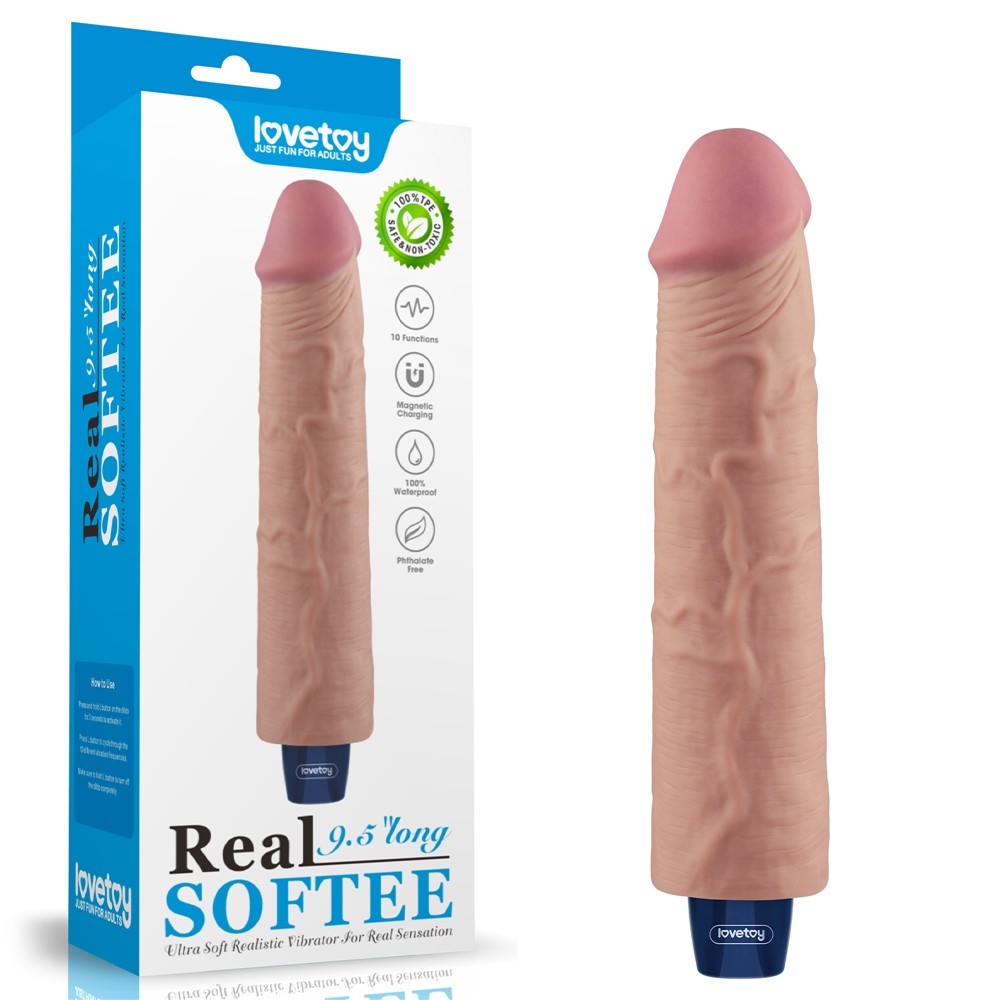 LOVETOY - 9.5" REAL SOFTEE RECHARGEABLE VIBRATING DILDO(FLESH)