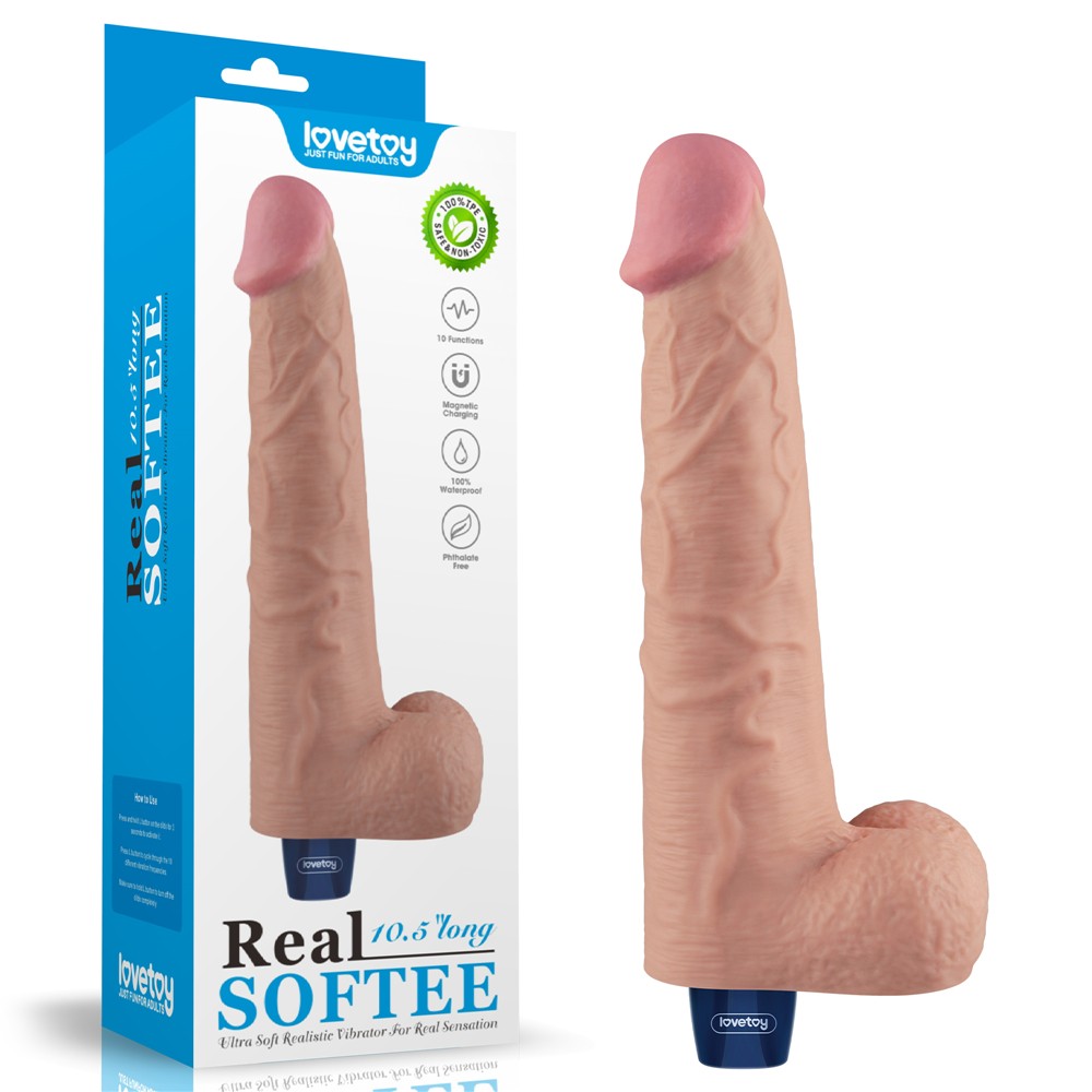 LOVETOY - 10.5" REAL SOFTEE RECHARGEABLE VIBRATING DILDO(FLESH)_B15O50_4