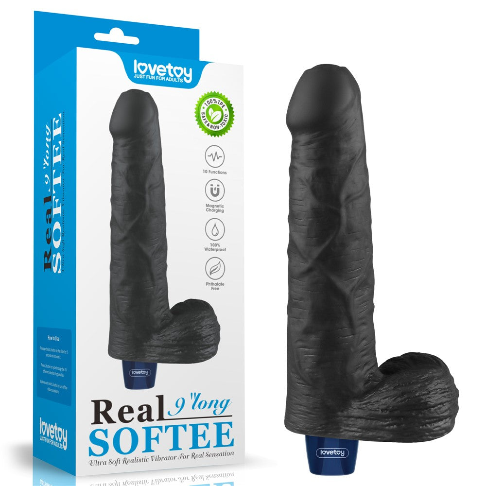 LOVETOY - 9" REAL SOFTEE RECHARGEABLE VIBRATING DILDO(BLACK)_B15O50_4