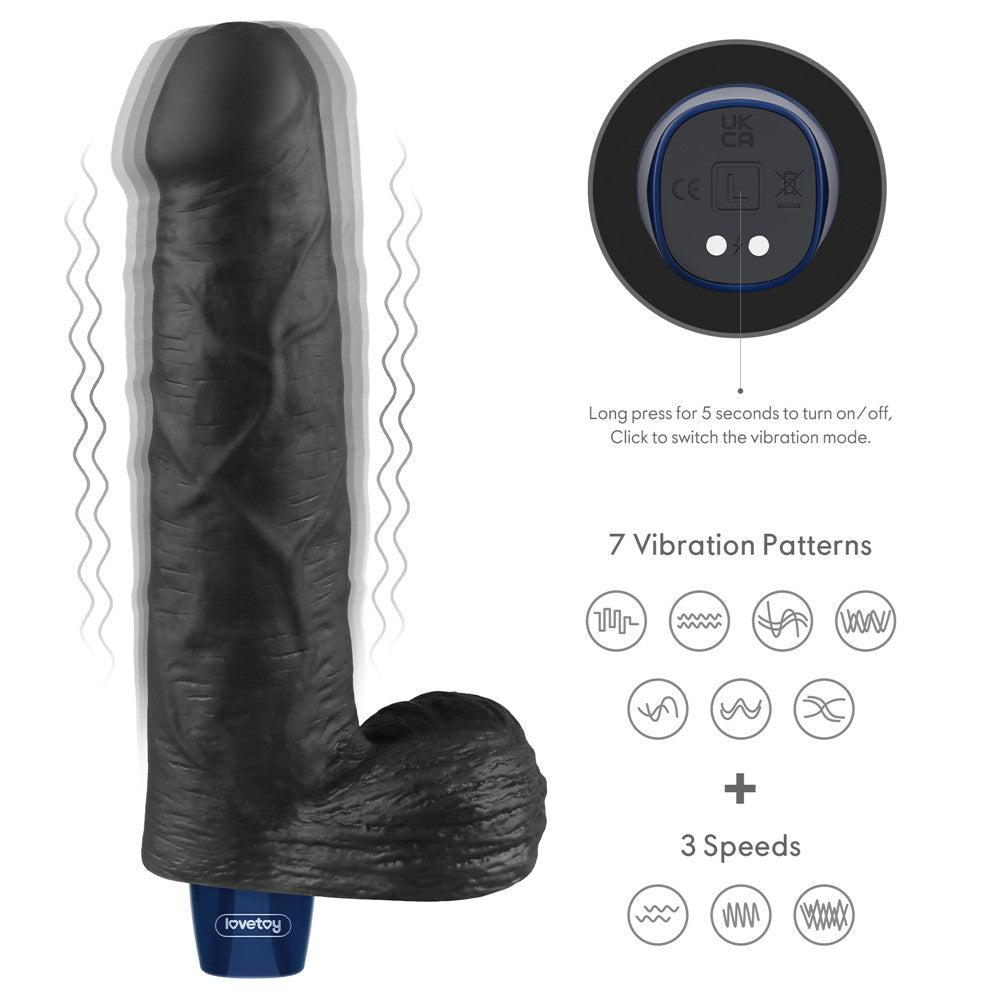 LOVETOY - 9" REAL SOFTEE RECHARGEABLE VIBRATING DILDO(BLACK)_B15O50_4
