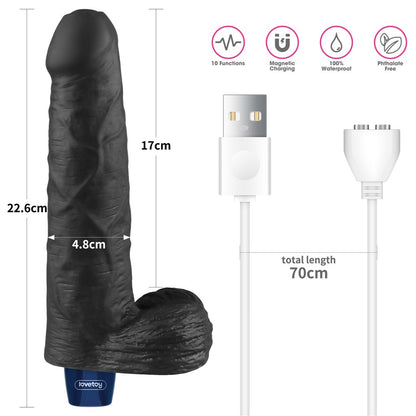 LOVETOY - 9" REAL SOFTEE RECHARGEABLE VIBRATING DILDO(BLACK)_B15O50_4