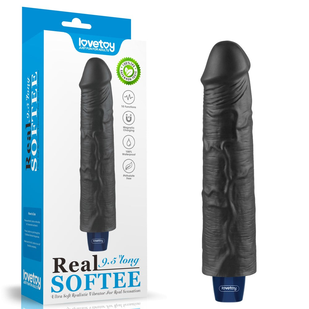 LOVETOY - 9.5" REAL SOFTEE RECHARGEABLE VIBRATING DILDO(BLACK)_B15O50_4