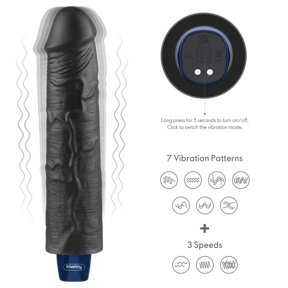 LOVETOY - 9.5" REAL SOFTEE RECHARGEABLE VIBRATING DILDO(BLACK)_B15O50_4
