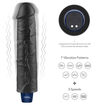 LOVETOY - 9.5" REAL SOFTEE RECHARGEABLE VIBRATING DILDO(BLACK)_B15O50_4