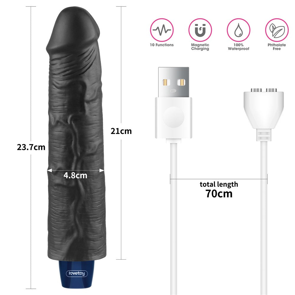 LOVETOY - 9.5" REAL SOFTEE RECHARGEABLE VIBRATING DILDO(BLACK)_B15O50_4