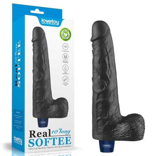 LOVETOY - 10" REAL SOFTEE RECHARGEABLE VIBRATING DILDO(BLACK)_B15O50_4