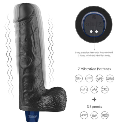 LOVETOY - 10" REAL SOFTEE RECHARGEABLE VIBRATING DILDO(BLACK)_B15O50_4