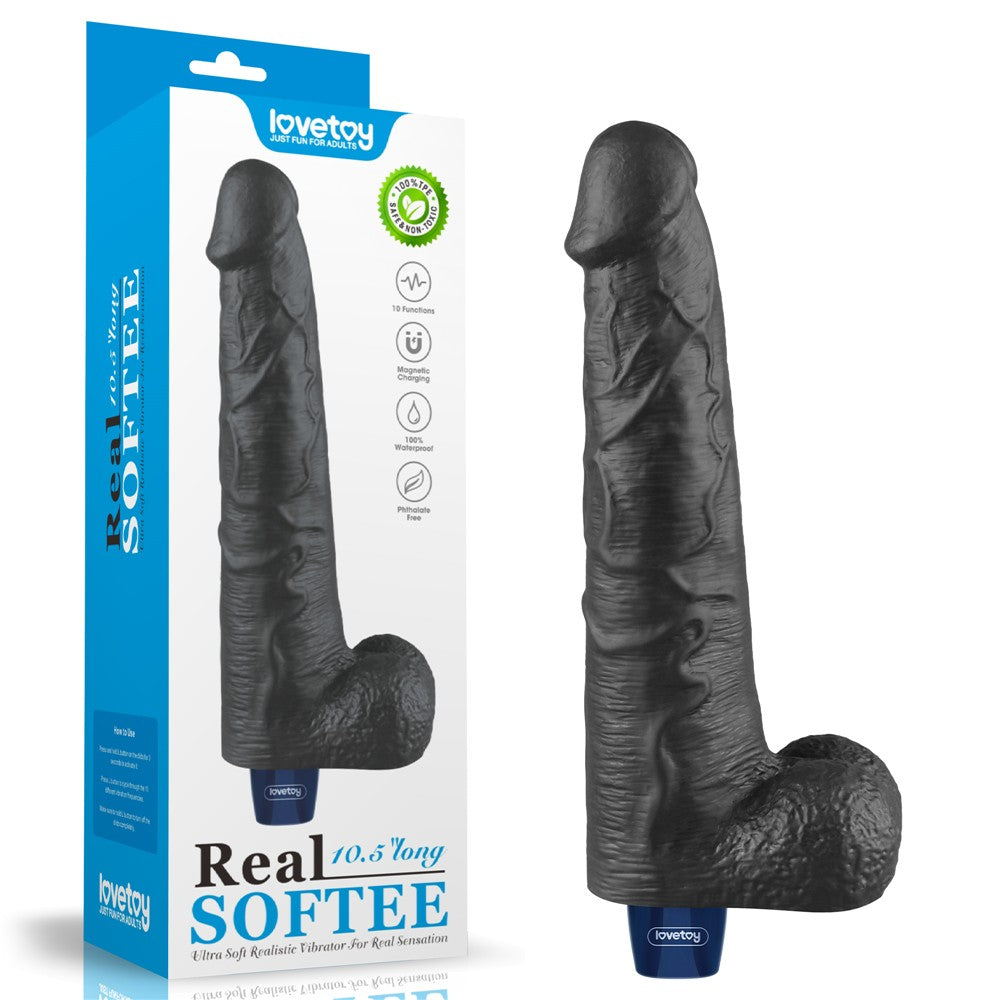 LOVETOY - 10.5" REAL SOFTEE RECHARGEABLE VIBRATING DILDO(BLACK)_B15O50_4