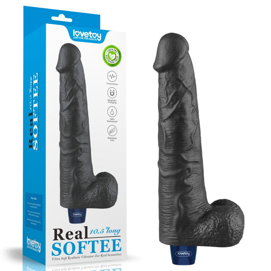 LOVETOY - 10.5" REAL SOFTEE RECHARGEABLE VIBRATING DILDO(BLACK)_B15O50_4