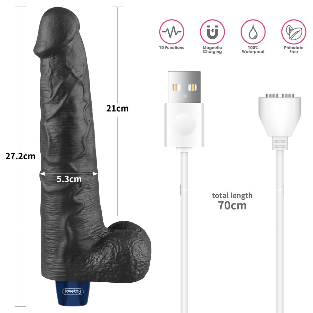 LOVETOY - 10.5" REAL SOFTEE RECHARGEABLE VIBRATING DILDO(BLACK)_B15O50_4