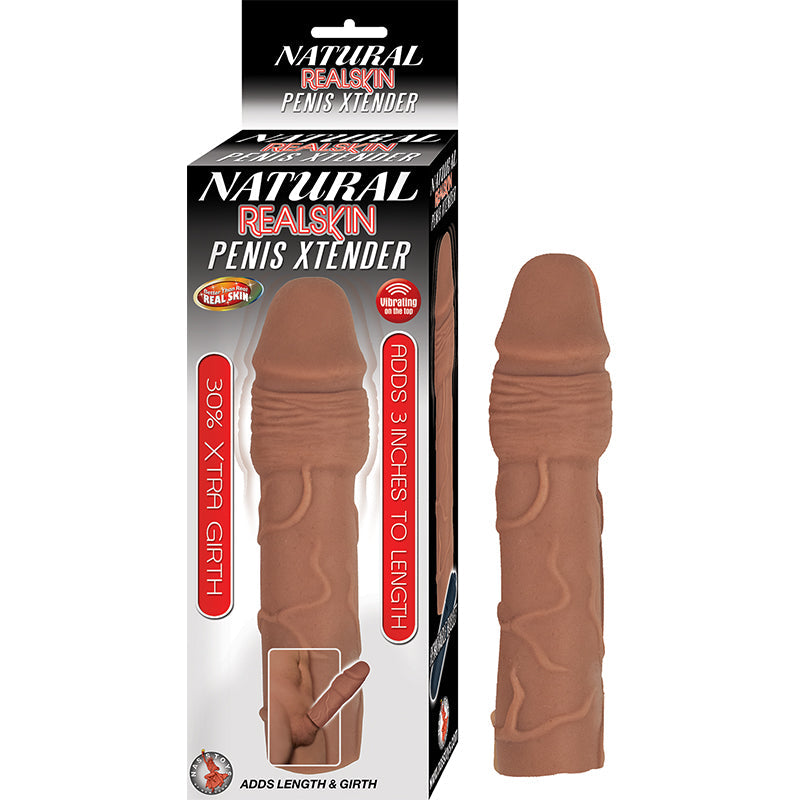 NATURAL REALSKIN PENIS XTENDER WITH REMOVABLE BULLET WATERPROOF BROWN