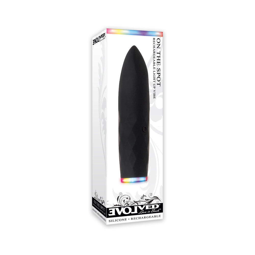 EVOLVED - ON THE SPOT LIGHT-UP RECHARGEABLE SILICONE BULLET VIBRATOR BLACK