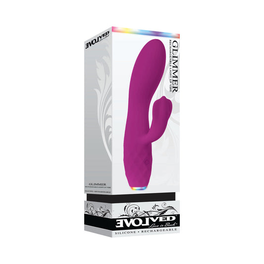 EVOLVED - GLIMMER LIGHT-UP RECHARGEABLE SILICONE DUAL STIMULATOR PURPLE