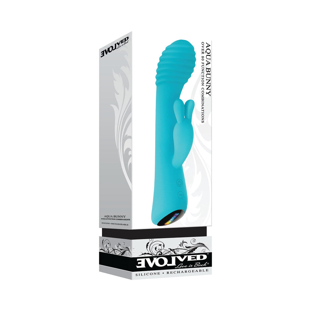 EVOLVED AQUA BUNNY RECHARGEABLE SILICONE RABBIT VIBRATOR TEAL