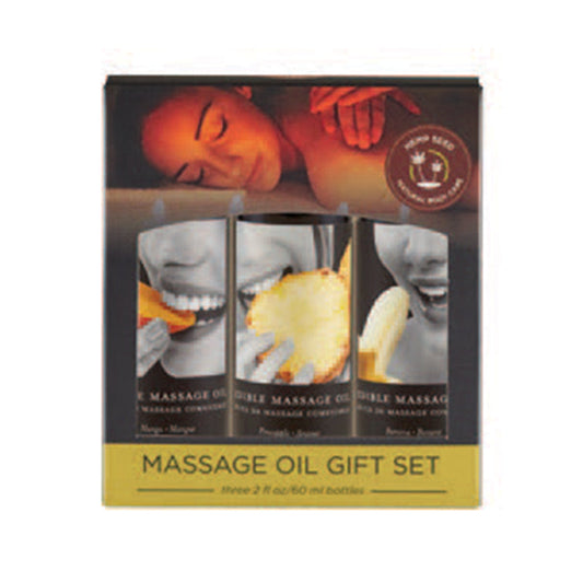 EARTHLY BODY EDIBLE MASSAGE OIL GIFT SET: 2OZ MANGO,2OZ BANANA & 2OZ PINEAPPLE