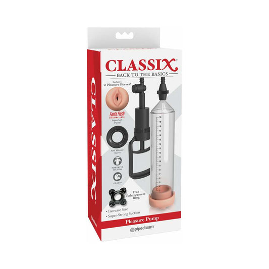 PIPEDREAM - CLASSIX PLEASURE PUMP WITH INTERCHANGEABLE SLEEVES CLEAR/BEIGE/BLACK