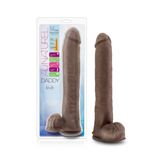 AU NATUREL DADDY 14 IN. POSABLE DUAL DENSITY DILDO WITH BALLS BROWN
