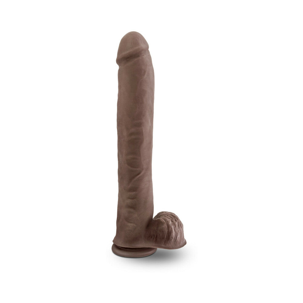 AU NATUREL DADDY 14 IN. POSABLE DUAL DENSITY DILDO WITH BALLS BROWN