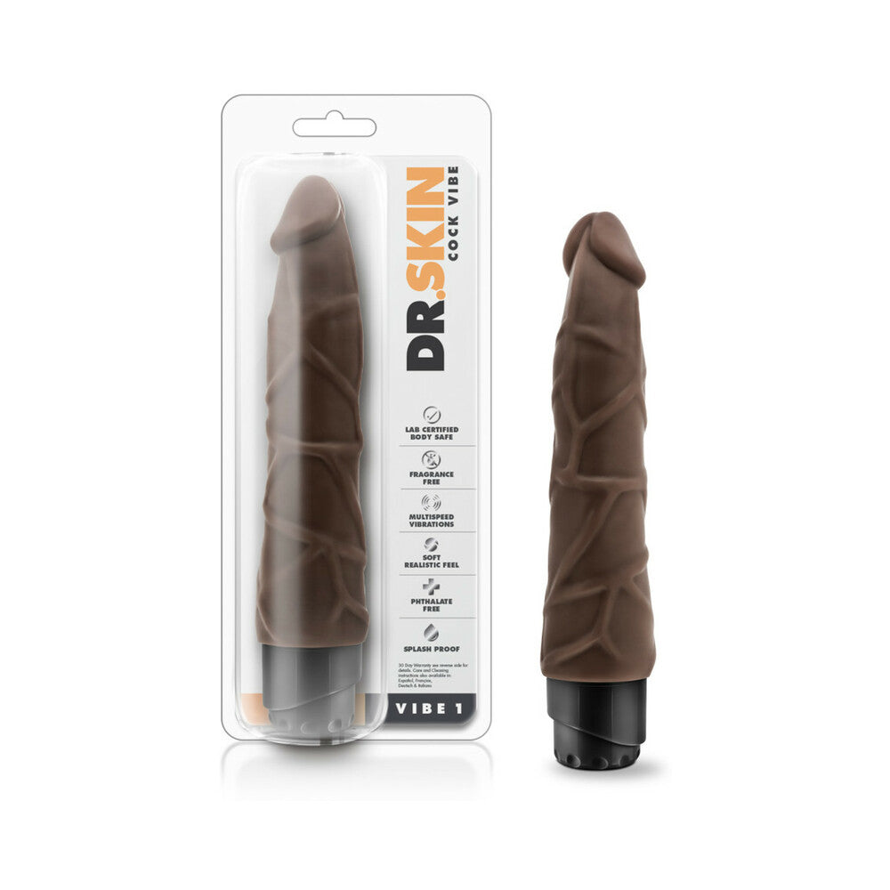 DR. SKIN VIBE 1 REALISTIC 9 IN. VIBRATING DILDO BROWN