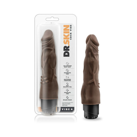 DR. SKIN COCK VIBE 4 REALISTIC 8 IN. VIBRATING DILDO BROWN