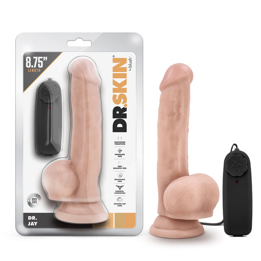 BLUSH - DR. SKIN DR. JAY REALISTIC 8.75 IN. VIBRATING DILDO WITH BALLS BEIGE