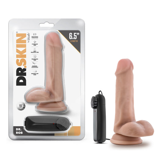 BLUSH - DR. SKIN DR. ROB 6.5 IN. VIBRATING DILDO WITH BALLS BEIGE