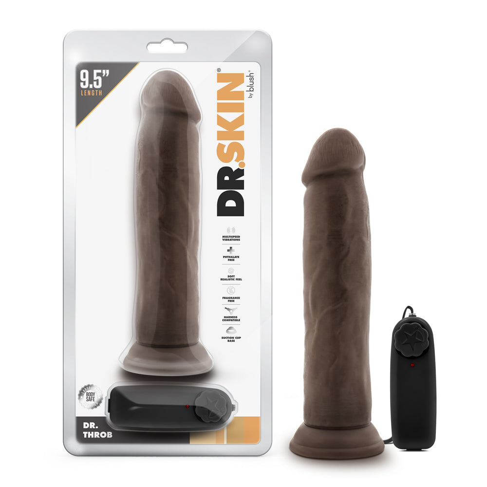 DR. SKIN DR. THROB REALISTIC 9.5 IN. VIBRATING DILDO BROWN