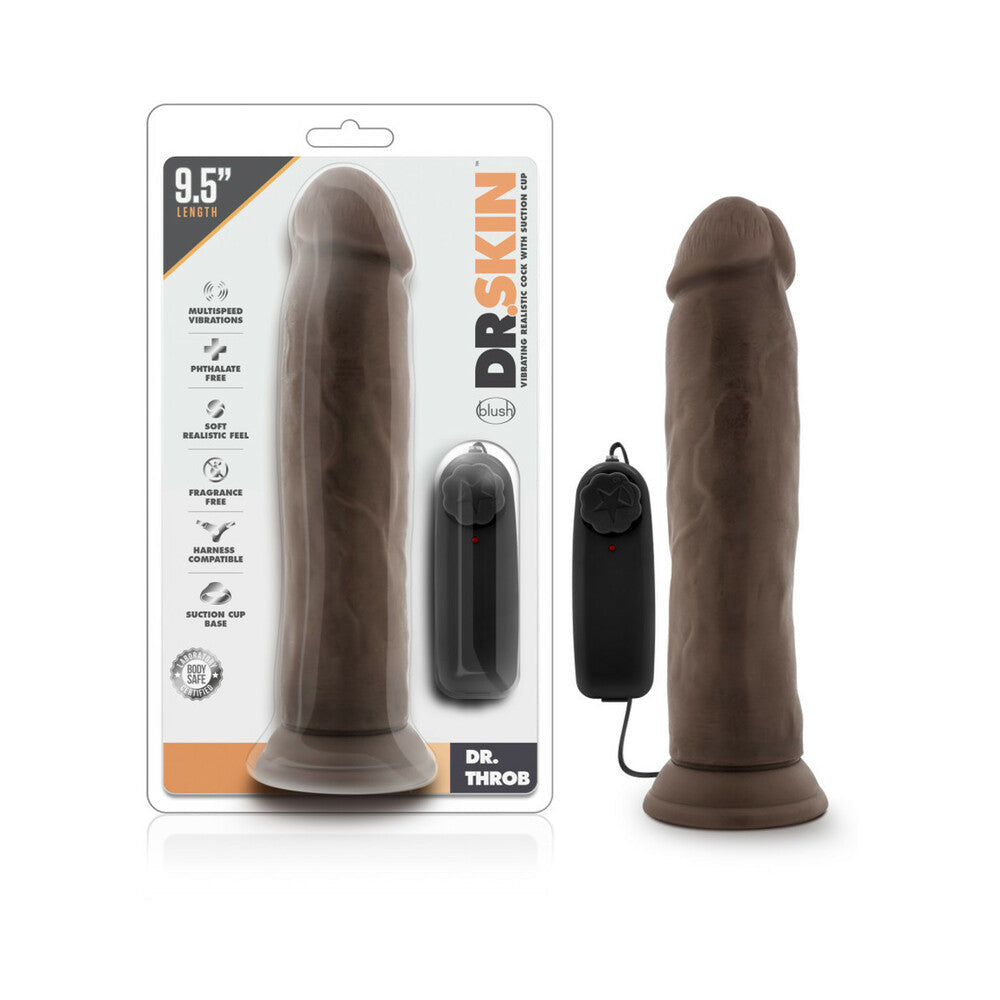 DR. SKIN DR. THROB REALISTIC 9.5 IN. VIBRATING DILDO BROWN