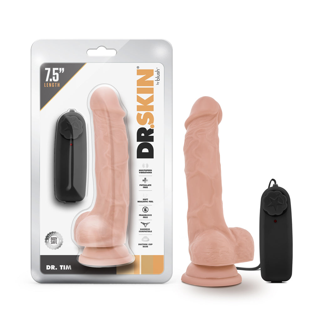 DR. SKIN DR. TIM REALISTIC 7.5 IN. VIBRATING DILDO WITH BALLS BEIGE