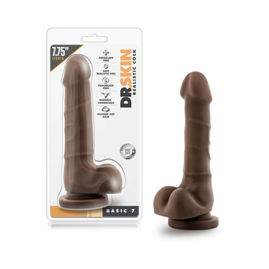 DR. SKIN BASIC 7 REALISTIC 7.75 IN. DILDO WITH BALLS BROWN