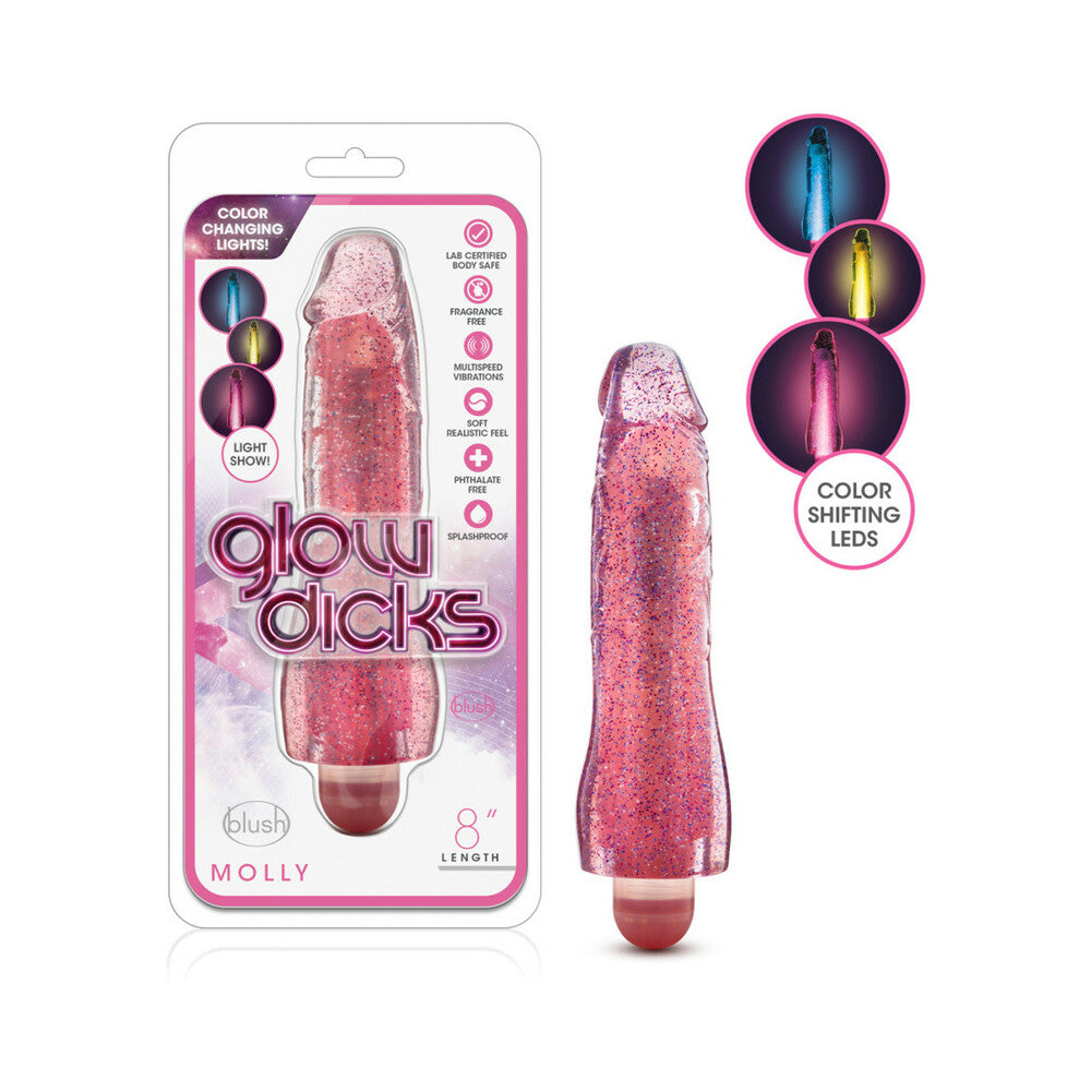 BLUSH - GLOW DICKS MOLLY COLOR CHANGING 8 IN. VIBRATING DILDO GLITTER