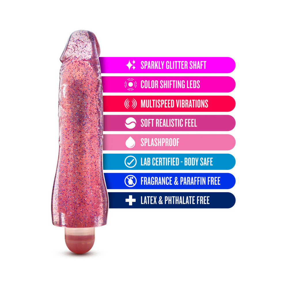 GLOW DICKS MOLLY COLOR CHANGING 8 IN. VIBRATING DILDO GLITTER PINK