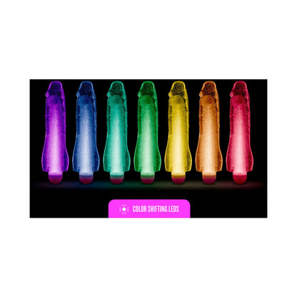 GLOW DICKS MOLLY COLOR CHANGING 8 IN. VIBRATING DILDO GLITTER PURPLE