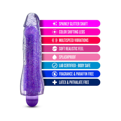 GLOW DICKS MOLLY COLOR CHANGING 8 IN. VIBRATING DILDO GLITTER PURPLE
