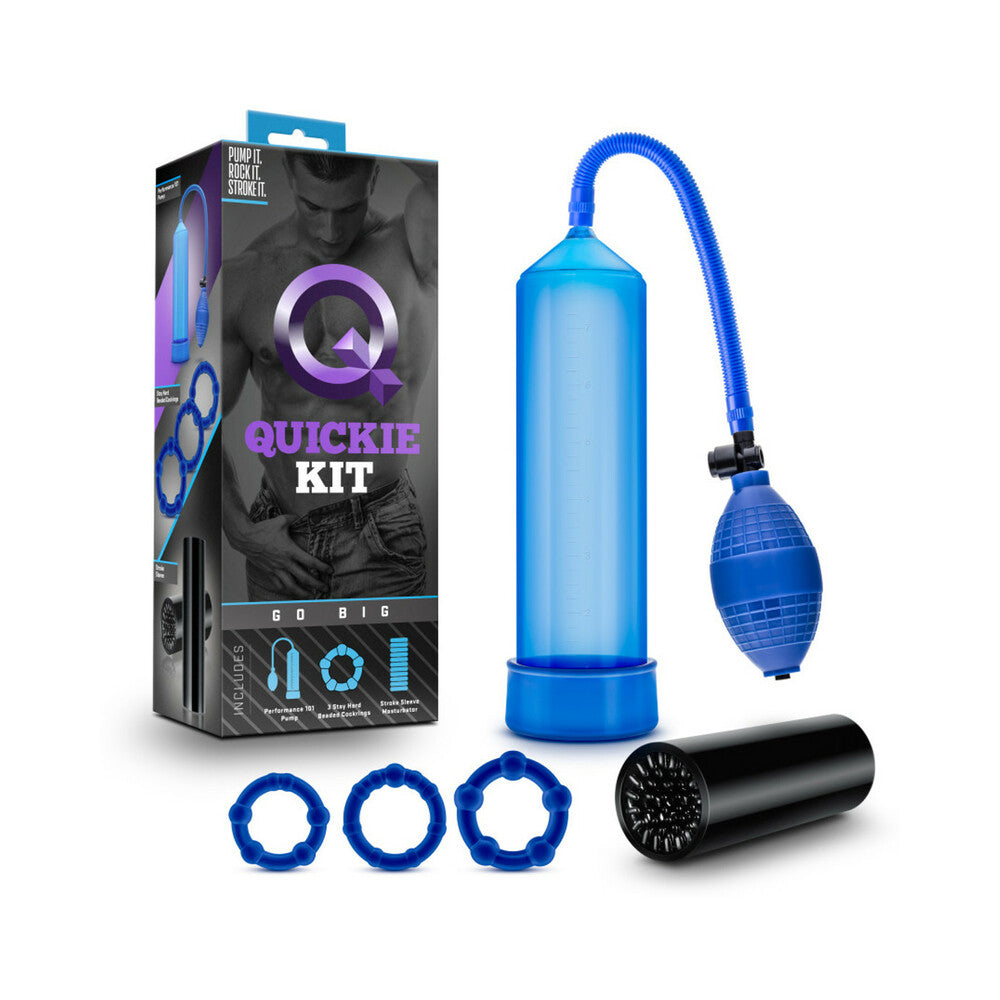 QUICKIE KIT GO BIG PUMP, STROKER & 3-PIECE COCKRING SET BLUE