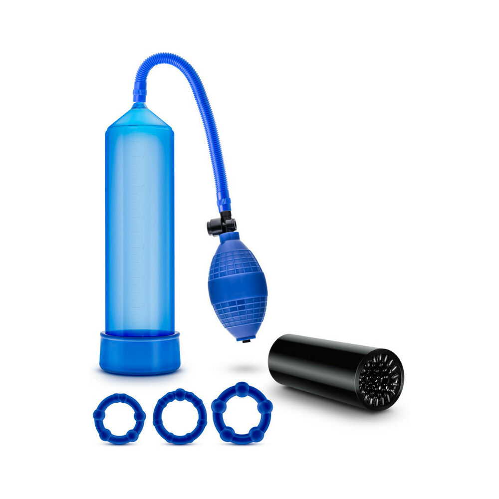 QUICKIE KIT GO BIG PUMP, STROKER & 3-PIECE COCKRING SET BLUE