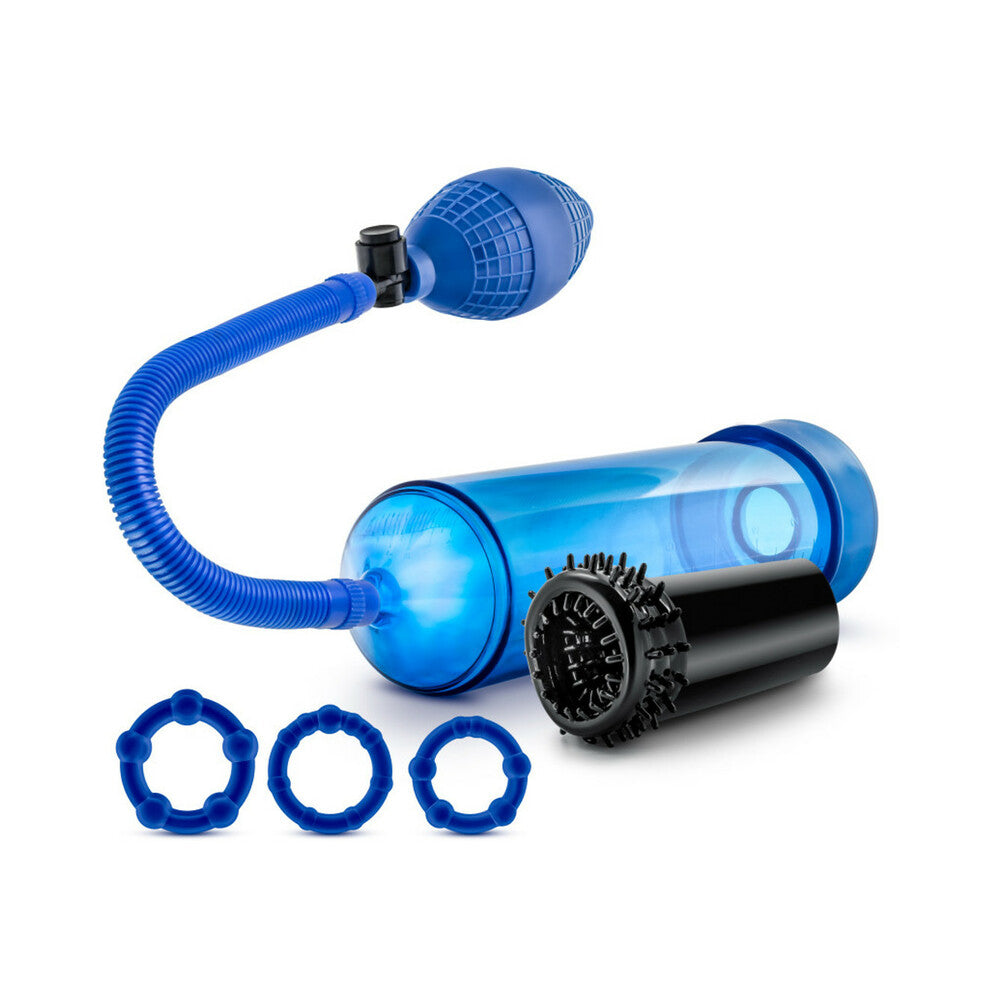 QUICKIE KIT GO BIG PUMP, STROKER & 3-PIECE COCKRING SET BLUE
