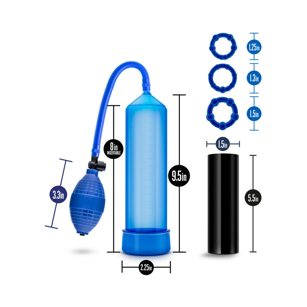 QUICKIE KIT GO BIG PUMP, STROKER & 3-PIECE COCKRING SET BLUE
