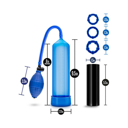 QUICKIE KIT GO BIG PUMP, STROKER & 3-PIECE COCKRING SET BLUE