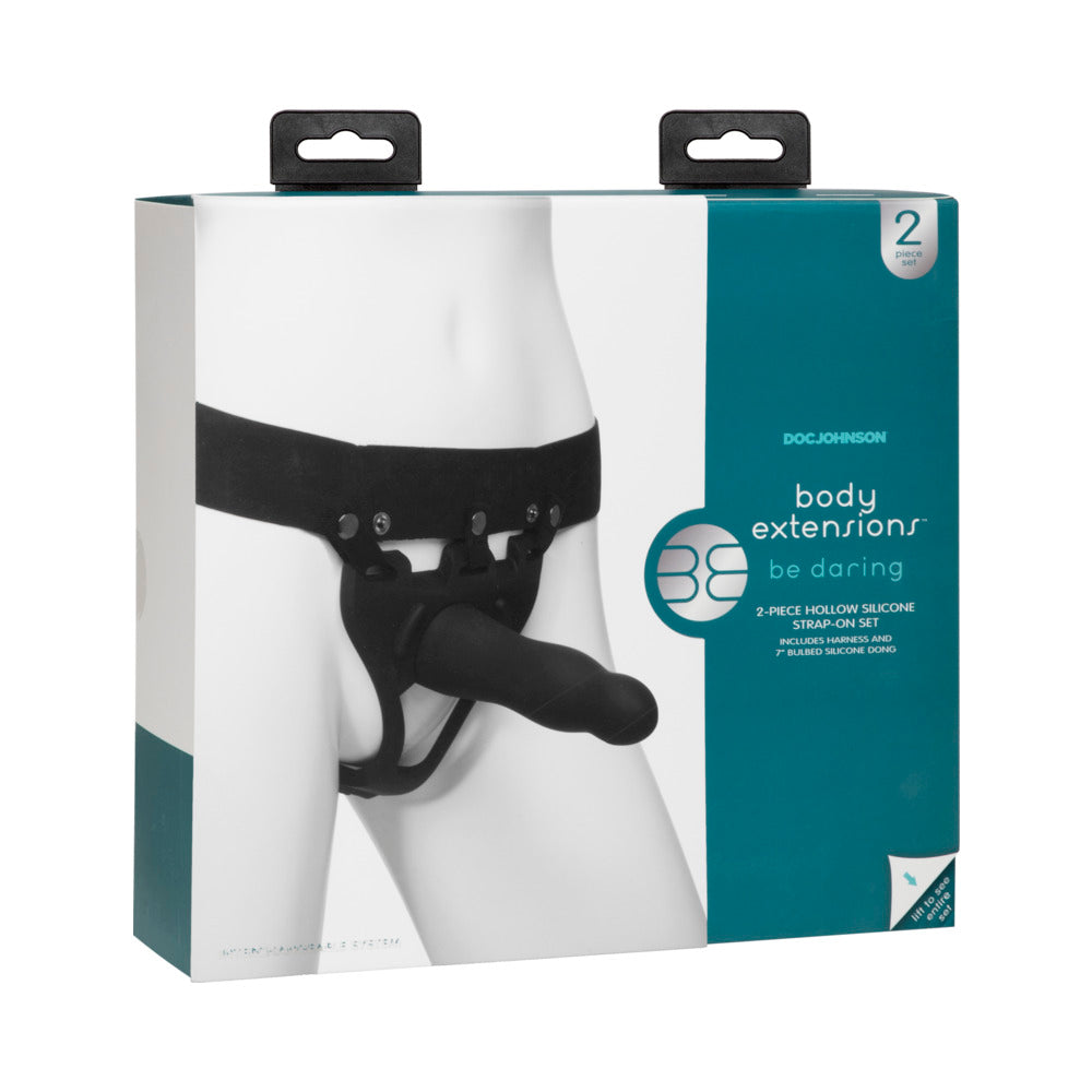 BE DARING BODY EXTENSIONS HOLLOW SLIM DONG STRAP-ON 2-PIECE SET BLACK
