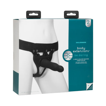 BE DARING BODY EXTENSIONS HOLLOW SLIM DONG STRAP-ON 2-PIECE SET BLACK