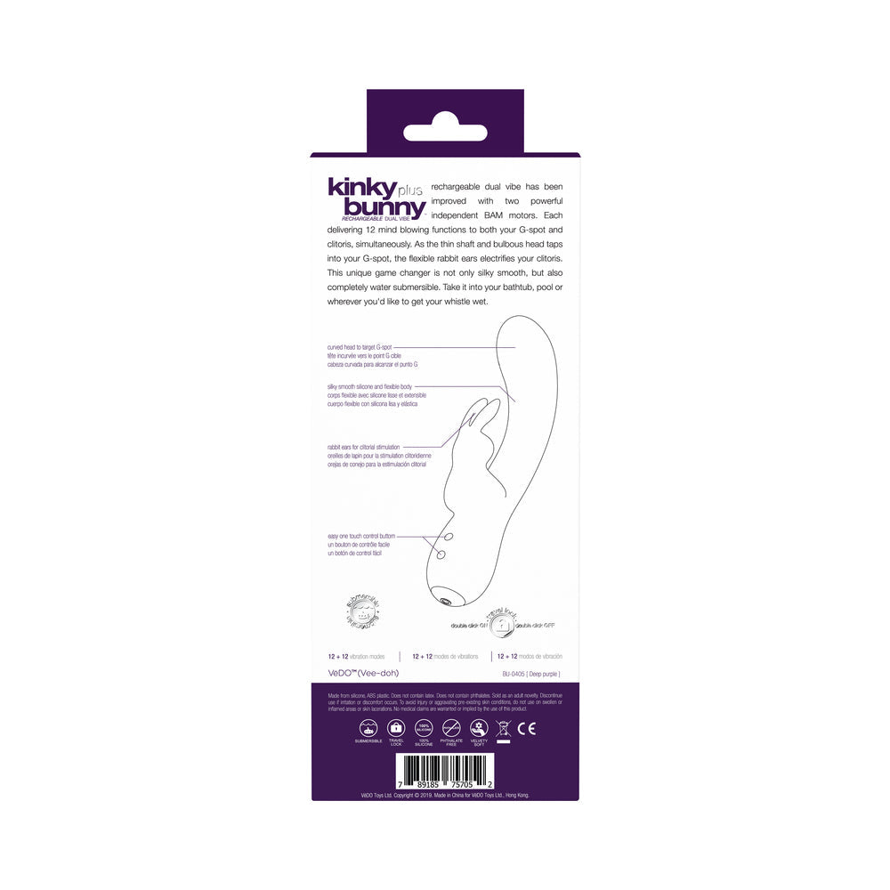 VEDO - KINKY BUNNY RECHARGEABLE RABBIT VIBRATOR - DEEP PURPLE