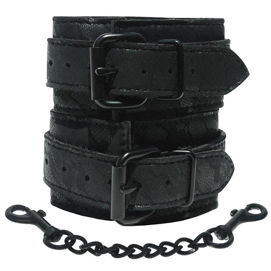 SINCERELY, SPORTSHEETS LACE ADJUSTABLE WRIST CUFFS WITH REMOVABLE CHAIN BLACK