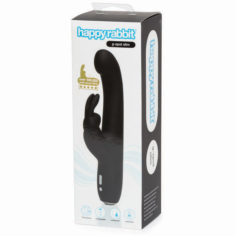 HAPPY RABBIT - G-SPOT SLIM RECHARGEABLE SILICONE SLIMLINE RABBIT VIBRATOR BLACK