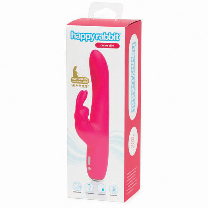 HAPPY RABBIT - CURVE SLIM RECHARGEABLE SILICONE SLIMLINE RABBIT VIBRATOR PINK
