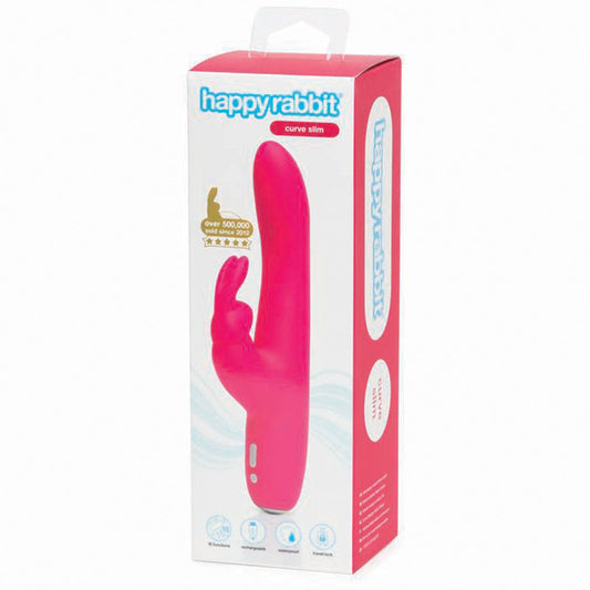 HAPPY RABBIT - CURVE SLIM RECHARGEABLE SILICONE SLIMLINE RABBIT VIBRATOR PINK