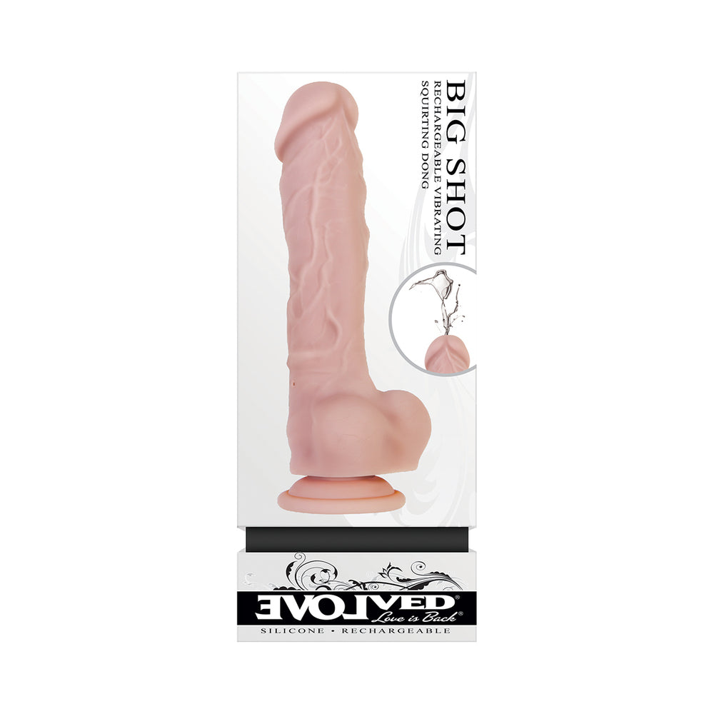 EVOLVED BIG SHOT RECHARGEABLE VIBRATING 8 IN. SILICONE SQUIRTING DILDO BEIGE