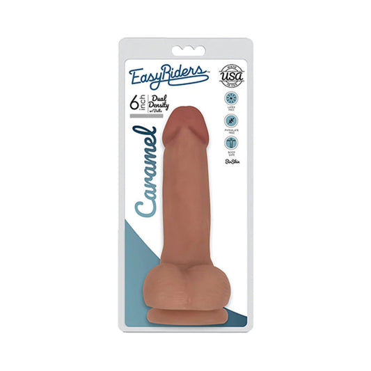 CURVE NOVELTIES - CURVE TOYS EASY RIDERS 6 IN. DUAL DENSITY DILDO WITH BALLS & SUCTION CUP TAN